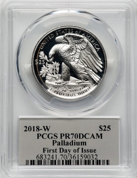 2018-W $25 Palladium, First Day of Issue, Cleveland Freedom, DC 70 PCGS