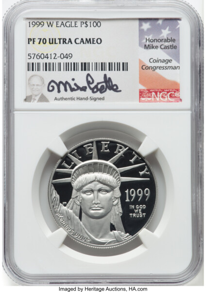 1999-W $100 One-Ounce Platinum Eagle, Statue of Liberty, PR, DC 70 NGC