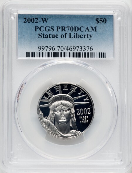 2002-W $50 Half-Ounce Platinum Eagle, PR, DC Blue Gradient 70 PCGS