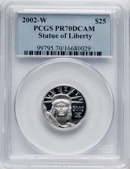 2002-W $25 Quarter-Ounce Platinum Eagle, Statue of Liberty, PR, DC 70 PCGS