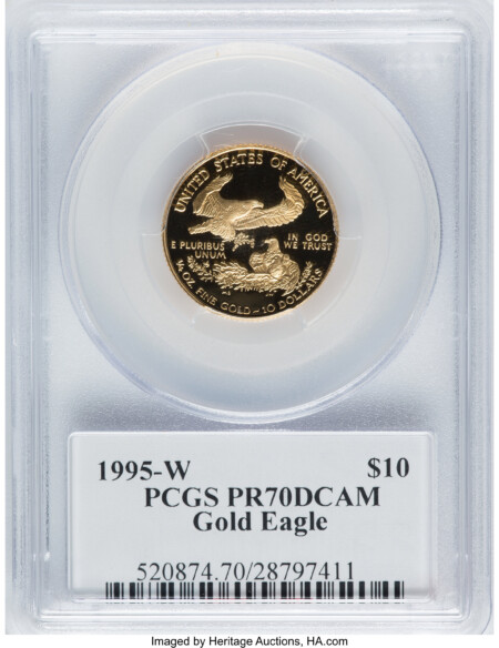 1995-W $10 Quarter-Ounce Gold Eagle, Moy Signature, PR, DC 70 PCGS