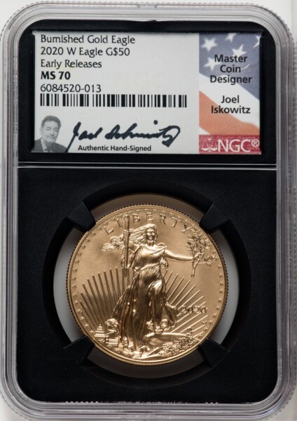 2020-W $50 One Ounce Gold Eagle, Burnished, First Strike, SP 70 NGC