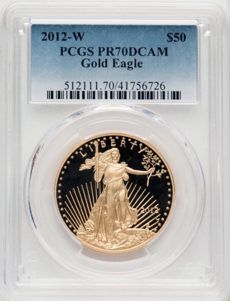 2012-W $50 One-Ounce Gold Eagle PR, DC Blue Gradient 70 PCGS