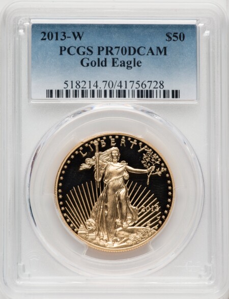 2013-W $50 One-Ounce Gold Eagle, PR DC Blue Gradient 70 PCGS