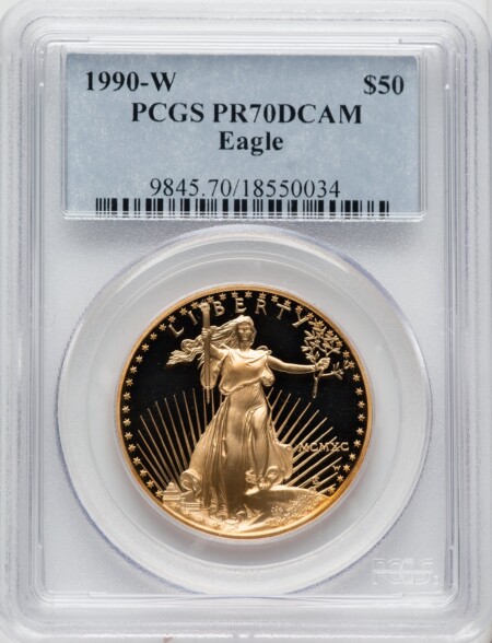 1990-W $50 One-Ounce Gold Eagle, PR DC Blue Gradient 70 PCGS