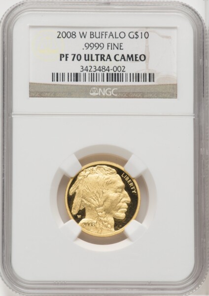 2008-W $10 Quarter-Ounce Gold Buffalo, PR, DC Brown Label 70 NGC
