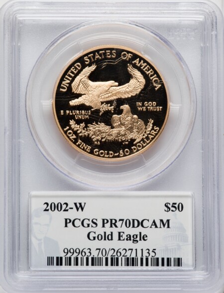 2002-W $50 One-Ounce Gold Eagle, PR DC 70 PCGS