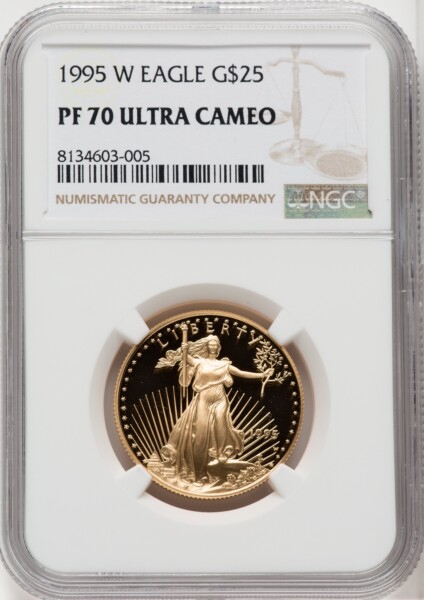 1995-W $25 Half-Ounce Gold Eagle, PR, DC Brown Label 70 NGC