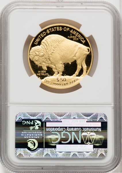 2010-W $50 One-Ounce Gold Buffalo, First Strike, DM ER Blue 70 NGC