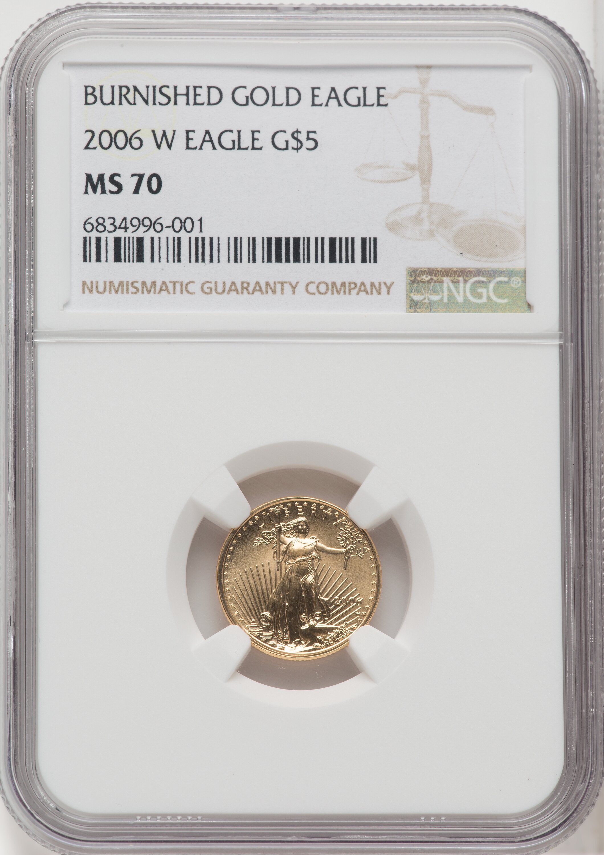 2006-W $5 Tenth-Ounce Gold Eagle, MS Brown Label 70 NGC