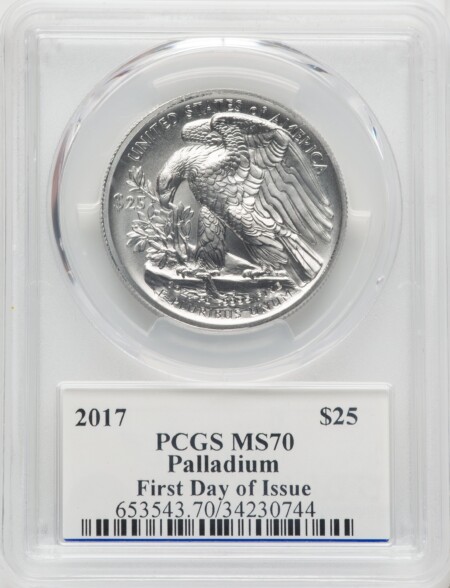 2017 $25 Palladium Eagle, First Day of Issue, Moy Signature, MS 70 PCGS
