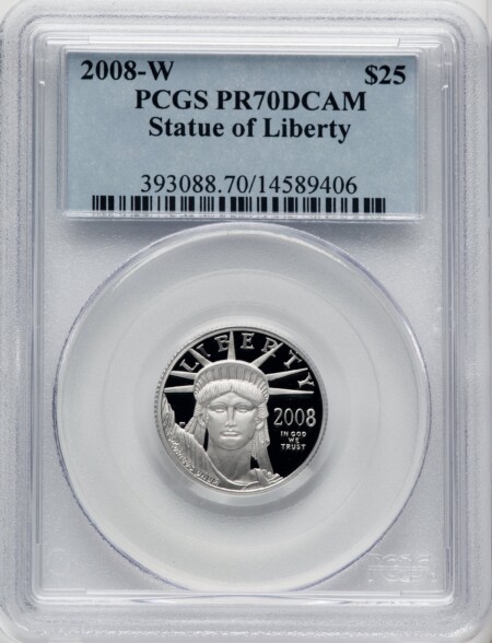 2008-W $25 Quarter-Ounce Platinum Eagle, Statue of Liberty, PR, DC 70 PCGS