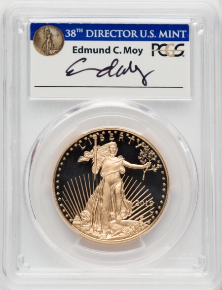 2019-W $50 One-Ounce Gold Eagle, First Day of Issue, Moy Signature, PR, DC 70 PCGS