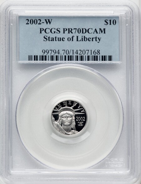 2002-W $10 Tenth-Ounce Platinum Eagle, PR, DC Blue Gradient 70 PCGS