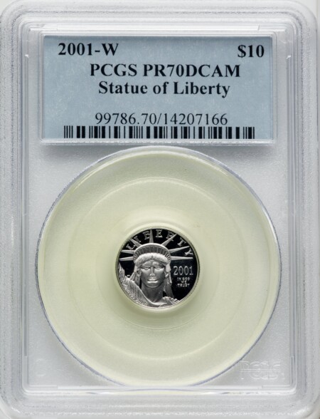 2001-W $10 Tenth-Ounce Platinum, PR, DC Blue Gradient 70 PCGS