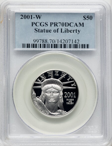 2001-W $50 Half-Ounce Platinum Eagle, PR, DC Blue Gradient 70 PCGS