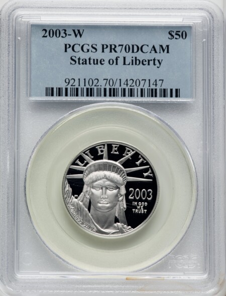 2003-W $50 Half-Ounce Platinum Eagle, PR, DC Blue Gradient 70 PCGS