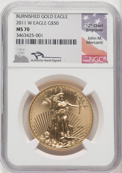 2011-W $50 One-Ounce Gold Eagle, 25th Anniversary, SP 70 NGC