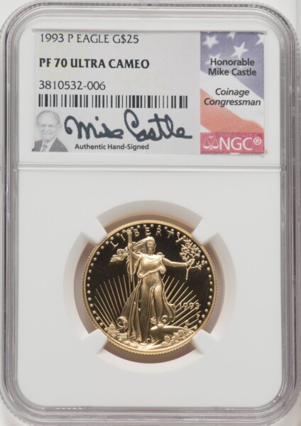 1993-P $25 Half-Ounce Gold Eagle, DC Mike Castle 70 NGC