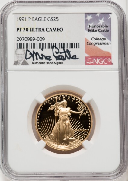 1991-P $25 Half-Ounce Gold Eagle, DC Mike Castle 70 NGC