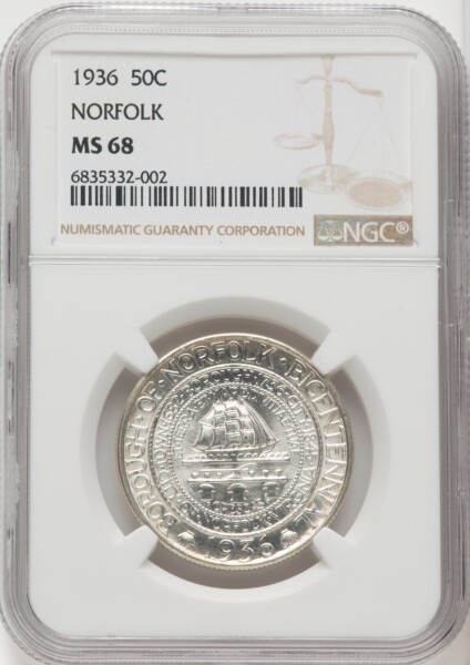 1936 50C Norfolk, MS 68 NGC