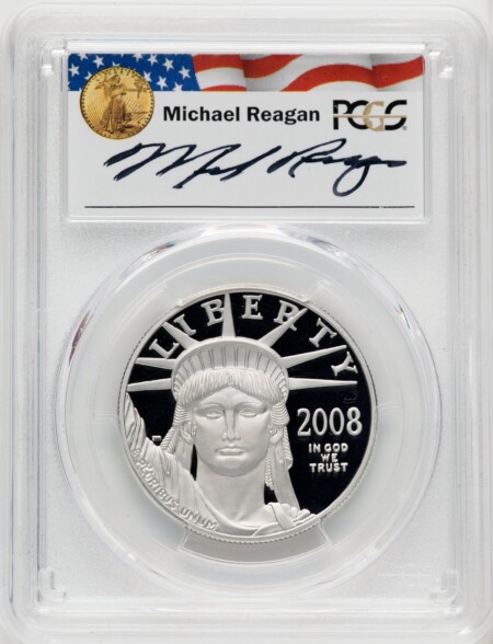 2008-W $100 One-Ounce Platinum Eagle, Statue of Liberty, Michael Reagan, PR, DC 70 PCGS