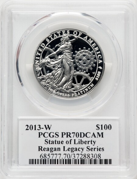 2013-W $100 One-Ounce Platinum Eagle, Statue of Liberty, Michael Reagan, PR, DC 70 PCGS