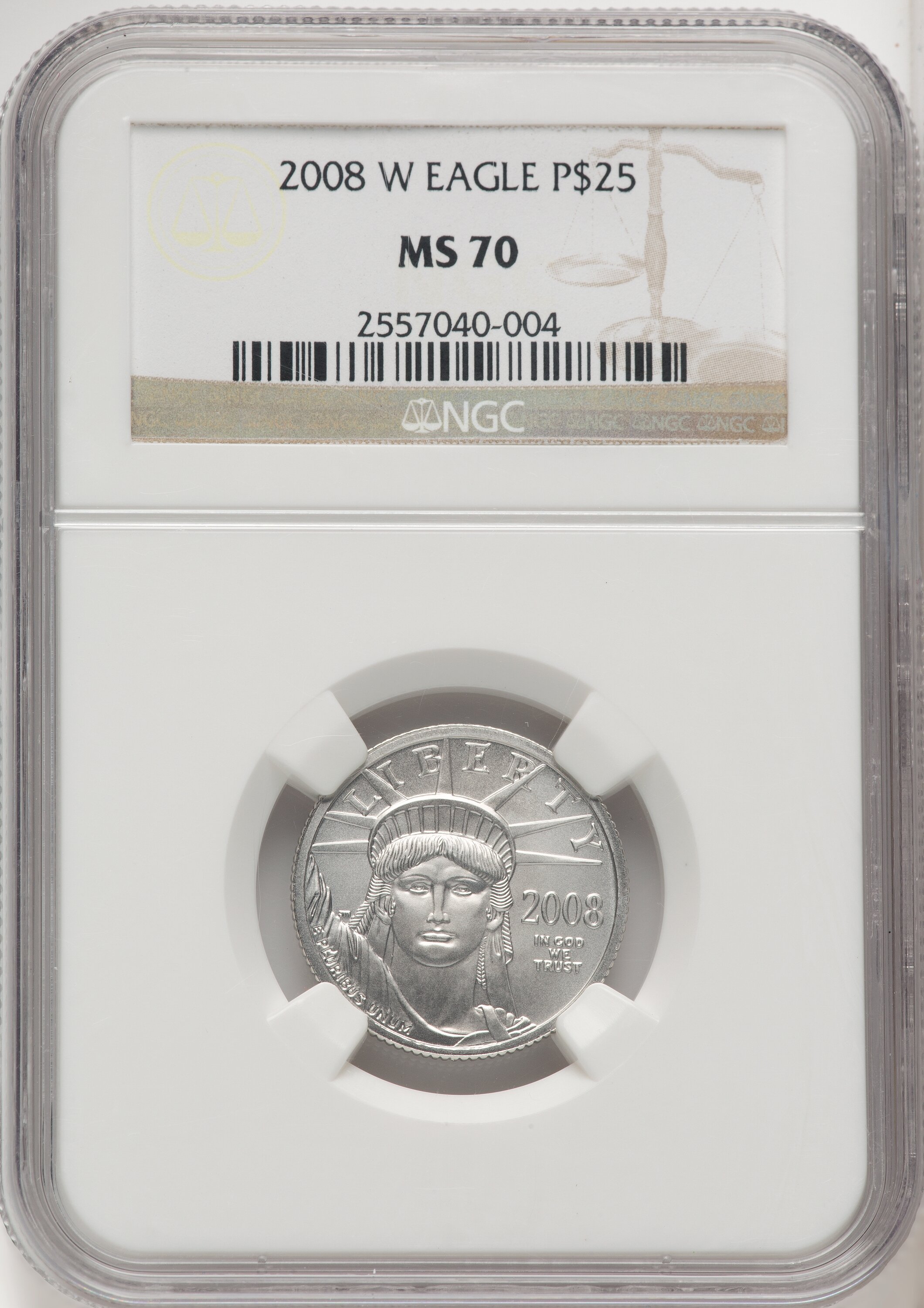 2008-W $25 Quarter-Ounce Platinum Eagle, MS Brown Label 70 NGC