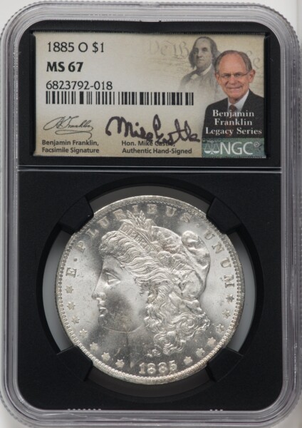 1885-O S$1 Mike Castle Blk Core Franklin Series 67 NGC