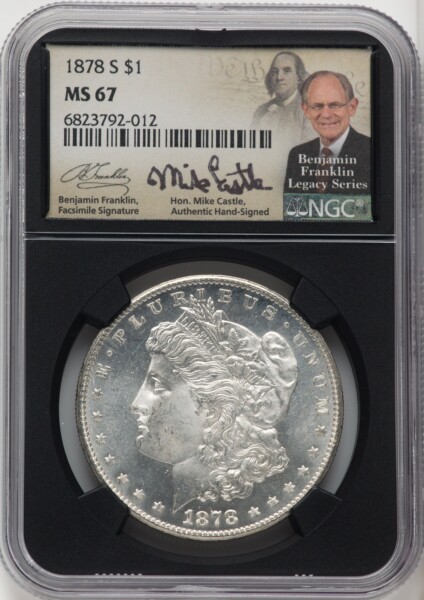 1878-S S$1 Mike Castle Blk Core Franklin Series 67 NGC