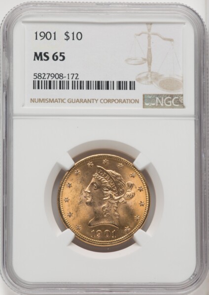 1901 $10 Brown Label 65 NGC