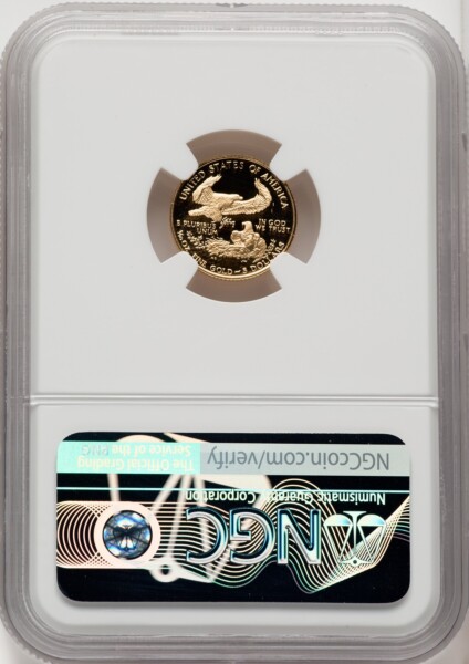 1990-P $5 Tenth-Ounce Gold Eagle, DC Brown Label 70 NGC