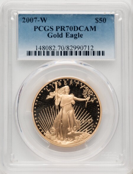 2007-W $50 One-Ounce Gold Eagle, DC Blue Gradient 70 PCGS