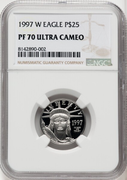 1997-W $25 Quarter-Ounce Platinum Eagle, Statue of Liberty, PR, DC Brown Label 70 NGC