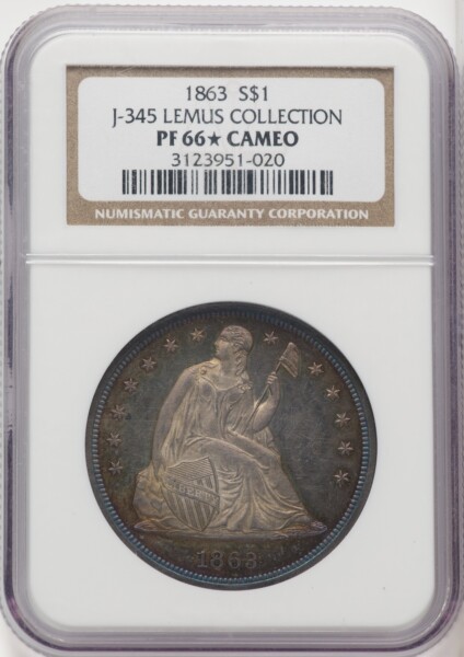 1863 $1 Judd-345, PR, CA 66 NGC