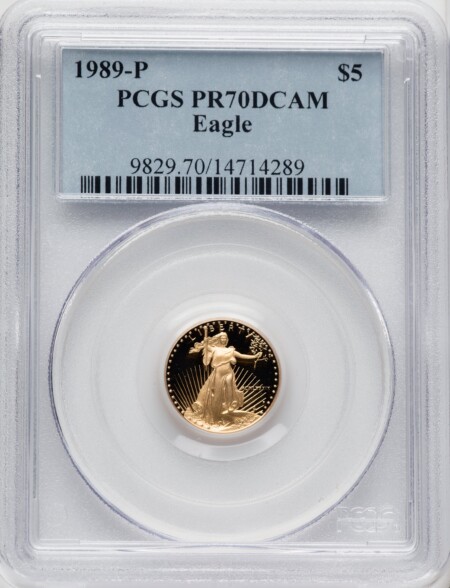 1989-P $5 Tenth-Ounce Gold Eagle, DC Blue Gradient 70 PCGS