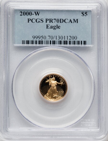 2000-W $5 Tenth-Ounce Gold Eagle, DC Blue Gradient 70 PCGS