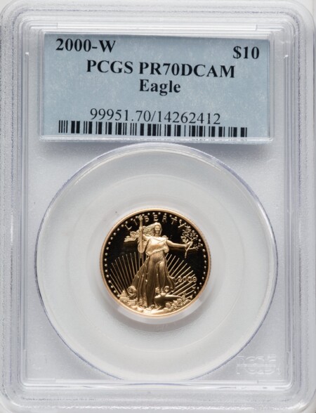 2000-W $10 Quarter-Ounce Gold Eagle, PR DC Blue Gradient 70 PCGS