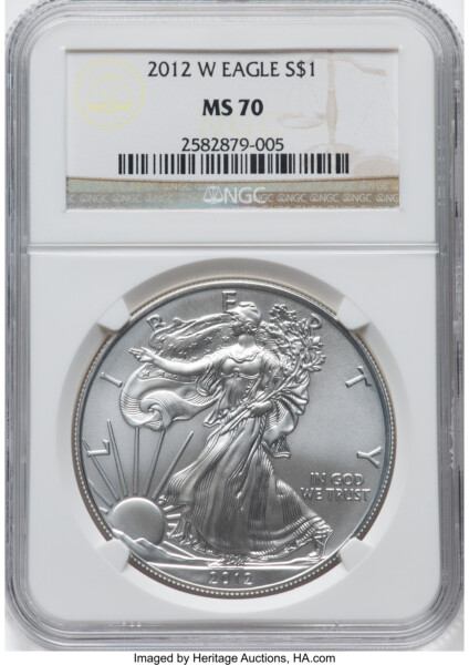 2012-W S$1 Silver Eagle, Burnished, SP 70 NGC