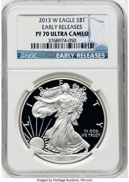 2013-W S$1 Silver Eagle, First Strike, DC 70 NGC