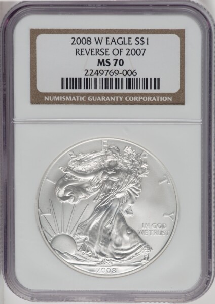 2008-W S$1 Silver Eagle, Reverse of 2007, SP 70 NGC