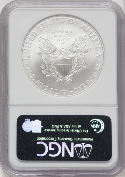 2008-W S$1 Silver Eagle, Burnished, First Strike, SP 70 NGC