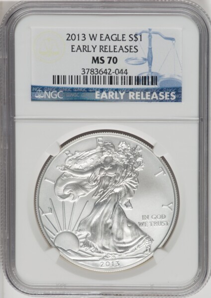 2013-W S$1 Silver Eagle, Burnished, First Strike, SP 70 NGC
