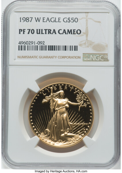 1987-W $50 One-Ounce Gold Eagle, PR, DC 70 NGC