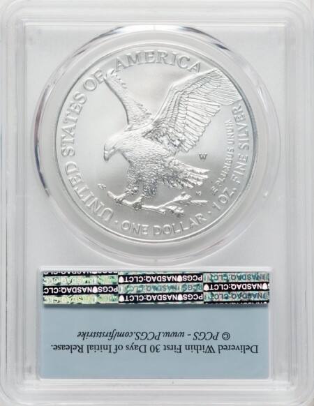 2022-W S$1 Silver Eagle, Burnished, FS, SP 70 PCGS