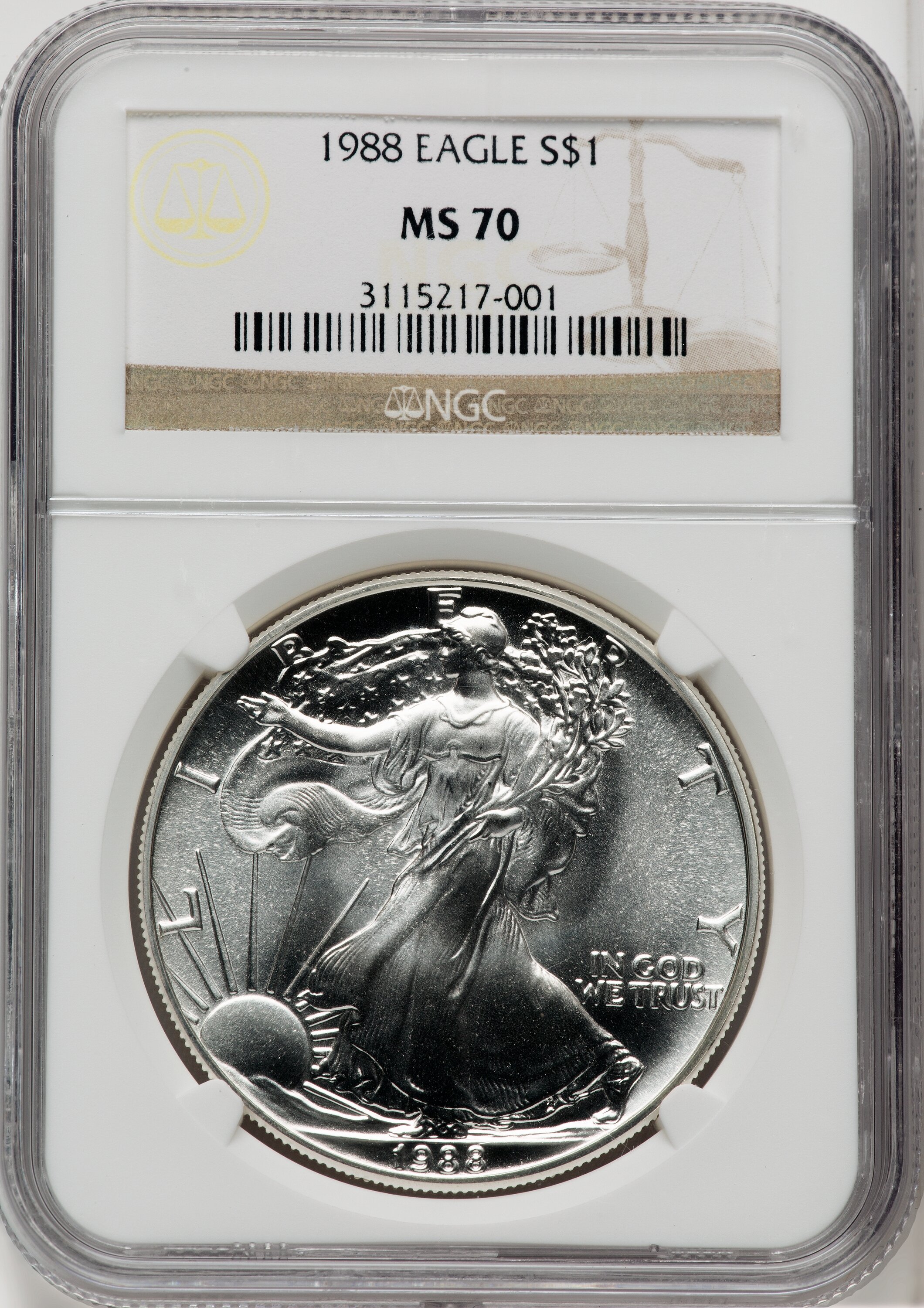 1988 S$1 Silver Eagle, MS 70 NGC