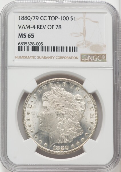 1880-CC $1 80/79 Reverse of 1878, VAM-4, MS 65 NGC