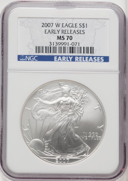 2007-W S$1 Silver Eagle, First Strike, SP 70 NGC
