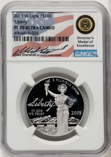 2019-W $100 One-Ounce Platinum Eagle, Liberty, PR, DC Miles Standish 70 NGC