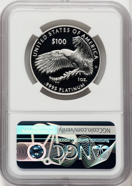 2018-W $100 One Ounce Platinum Eagle, Life, DC Miles Standish 70 NGC